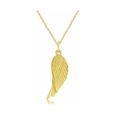 Yellow Gold Angels Wing Charm Pendant Necklace