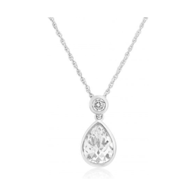 White Gold Cubic Zirconia Teardrop Pendant Necklace