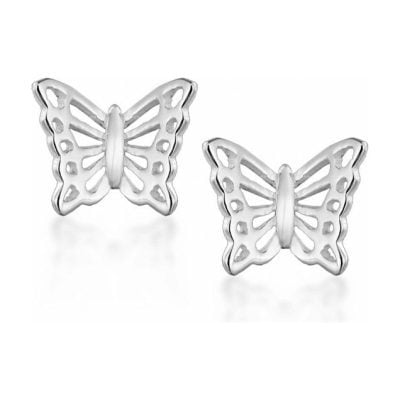 Sterling Silver 11Mm X 10Mm Filigree Butterfly Stud Earrings