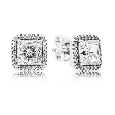 PANDORA Square Sparkle Halo Stud Earrings