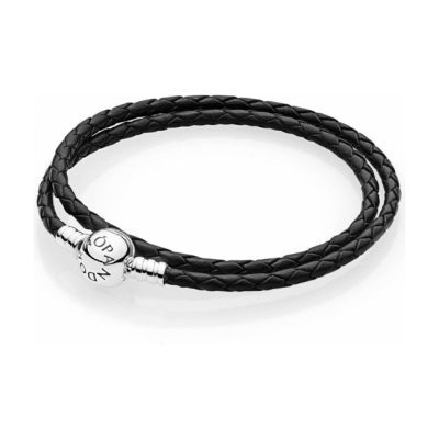 PANDORA Moments Double Black Leather Bracelet