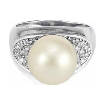 18ct White Gold South Sea Pearl with Diamond Cluster Dress Ring