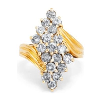 14ct Yellow Gold All Diamond Marquise Shaped Cluster Dress Ring
