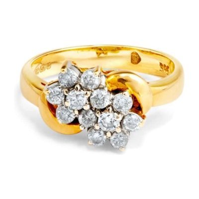 14ct Yellow Gold Duo Flower Cluster Diamond Ring