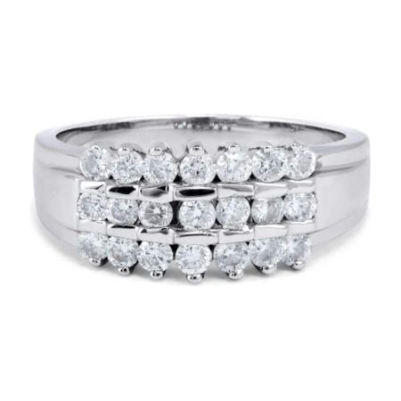 18ct White Gold 3 Row Diamond Cluster Ring