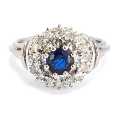 White Gold Diamond & Sapphire Cluster Ring