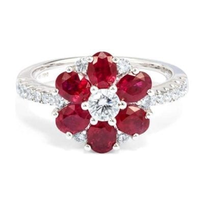 Gold Diamond & Ruby Flower Ring