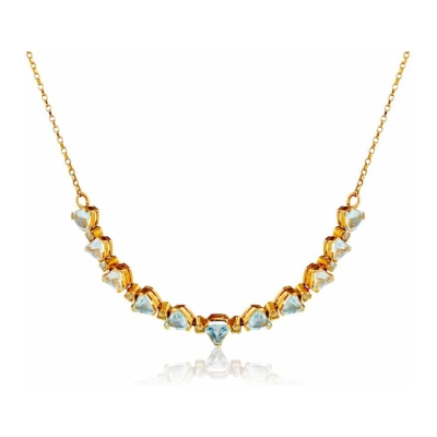 Trilliant Cut Blue Topaz with Round Cut Diamond Necklace