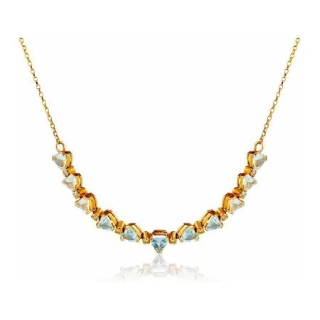 Trilliant Cut Blue Topaz with Round Cut Diamond Necklace