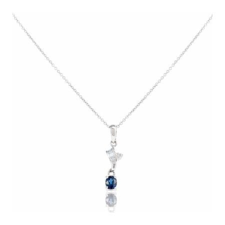 White Gold Oval Sapphire with Baguette Cut Diamonds Pendant