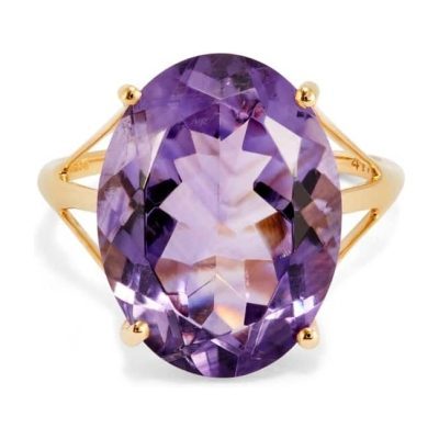 Yellow Gold 4 Claw Large Oval Amethyst Ring
