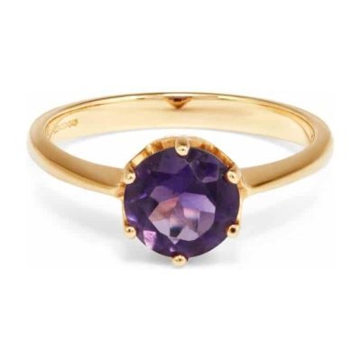 Yellow Gold 6 Claw Round Cut Amethyst Solitaire Ring