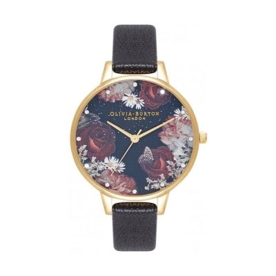 Olivia Burton Winter Blooms Demi Black & Gold Watch