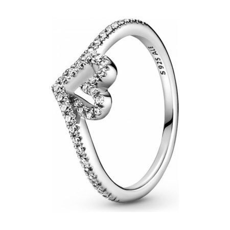 PANDORA Sparkling Wishbone Heart Ring