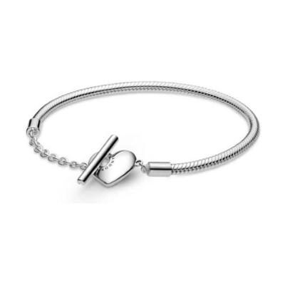 PANDORA Moments Engravable Heart T Bar Snake Chain Bracelet