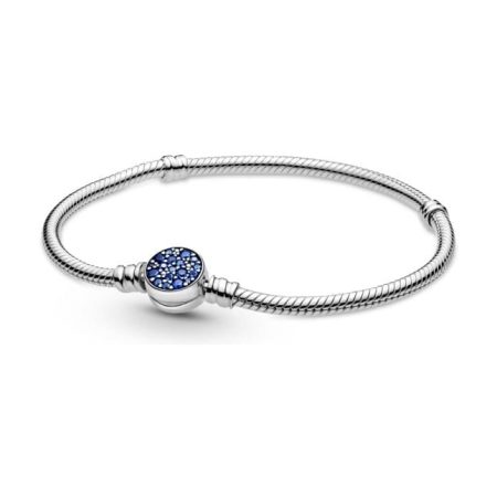PANDORA Moments Sparkling Blue Disc Clasp Snake Chain Bracelet