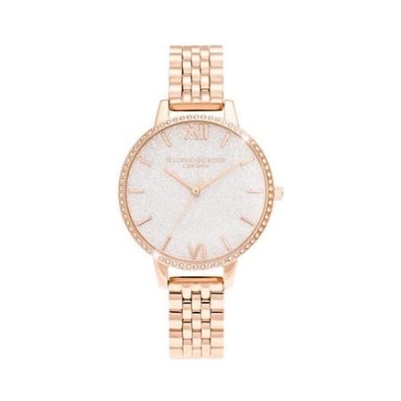 Olivia Burton White Demi Glitter Dial Sparkle Bezel Rose Gold Watch