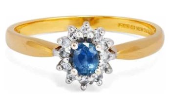 18 ct yellow gold sapphire diamond cluster ring