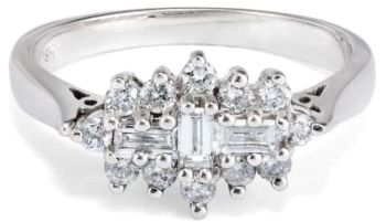 Baguette round cut diamond cluster ring 18ct white gold
