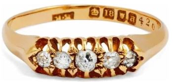 Five stone diamond ring 18ct yellow gold ring Edwardian