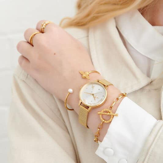 Olivia Burton Pearly Queen Gold Boucle Mesh Watch