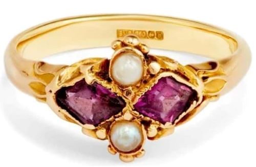 Pearl rhodolite 18ct yellow gold ring