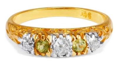 Peridot diamond Victorian boat ring 9ct yellow gold