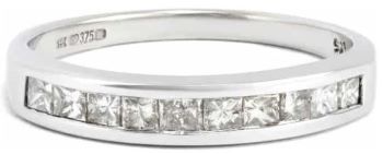 Pricess cut channel set half diamond eternity ring