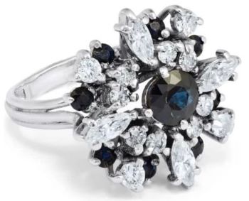 Sapphire diamond cluster 18ct white gold ring