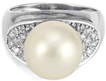 South Sea Pearl diamond Pave shoulders 18ct white gold ring