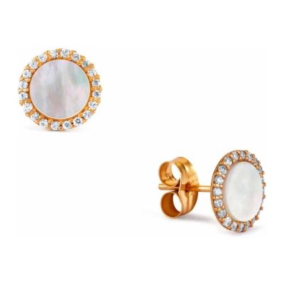Yellow Gold Mother of Pearl Stud Earrings