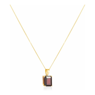 Yellow Gold Emerald Cut Garnet Pendant With Chain