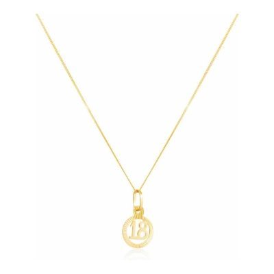 Yellow Gold '18' Circle Pendant With Chain