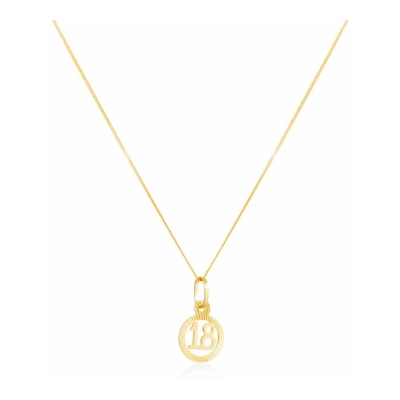 Yellow Gold '18' Circle Pendant With Chain