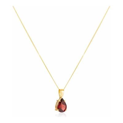ellow Gold Pear Shaped Garnet Pendant with Chain