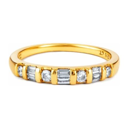 Yellow Gold Round & Baguette Cut Diamond Half Eternity Ring