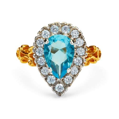 Vermeil Synthetic Aqua & CZ Pear Shaped Cluster Silver Ring | David ...