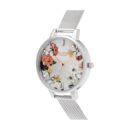 Olivia Burton Ladies' Demi Mother of Pearl Dial Silver Mesh Watch