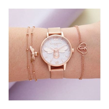 Olivia Burton Ladies' Lucky Bee and Rose Gold Mesh