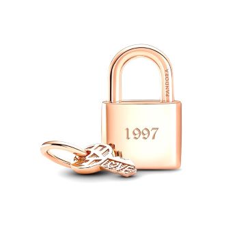 780088C01 Pandora padlock and key dangle charm rose gold Plated reverse side