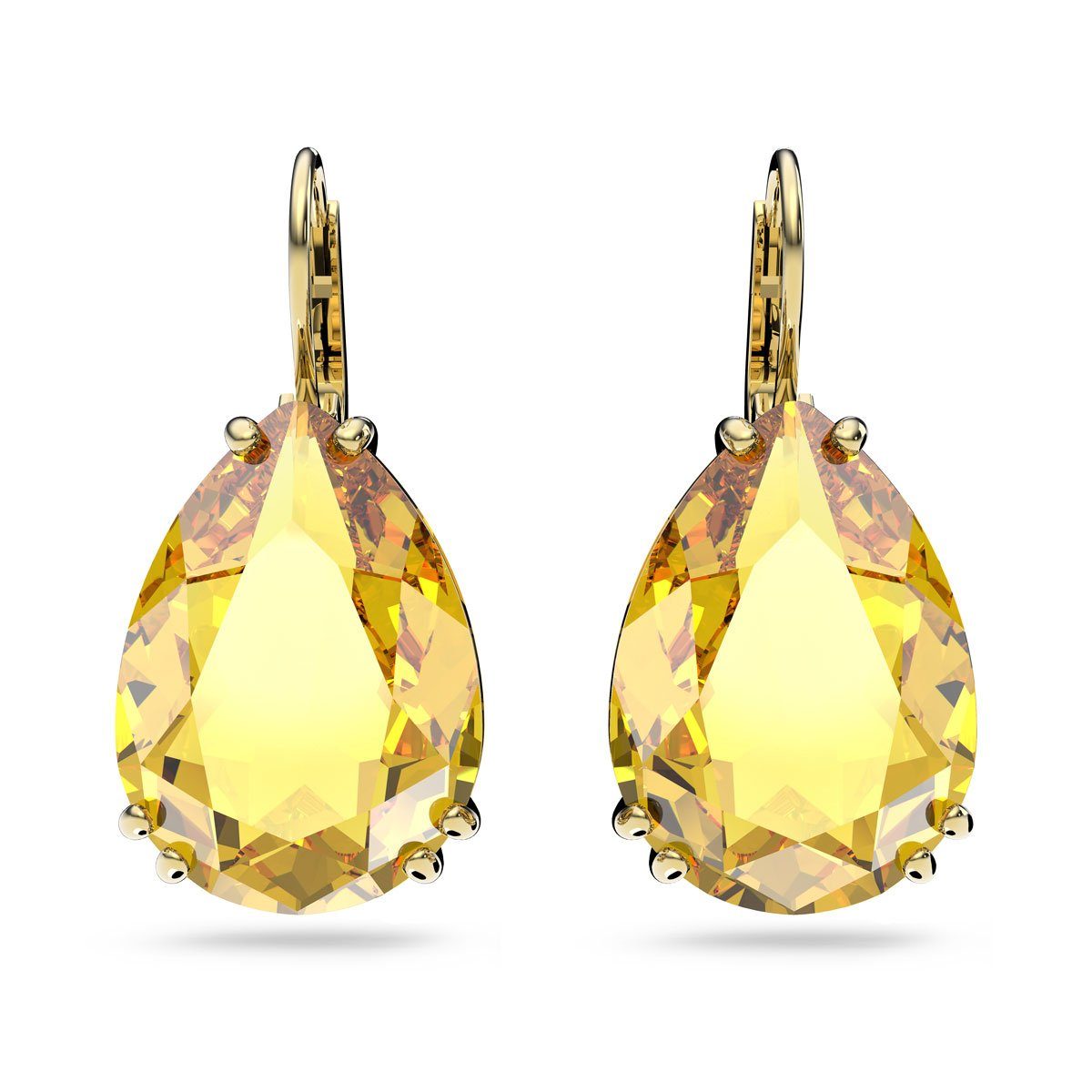Swarovski Millenia Pear Cut Crystal, Yellow, Gold-Tone Plated Earrings ...