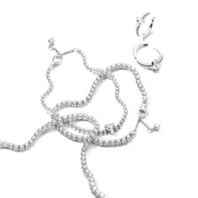 591469C01 Pandora Sparkling Tennis Bracelet silver layered with Pandora Timeless Pieces