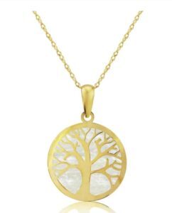9ct yellow gold mother of pearl tree of life pendant necklace