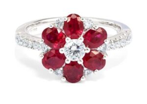 18ct white gold diamond ruby flower ring DC
