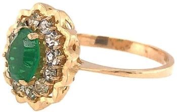 Cubic zirconia green white cluster 18ct yellow gold ring