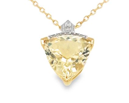 Champagne quartz diamond set pendant 9ct yellow gold 2