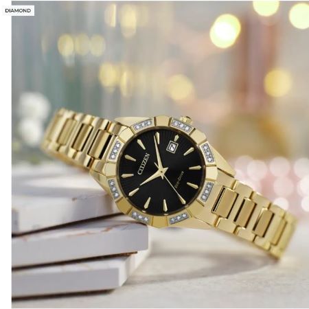 Diamond gold plated steel bracelet watch