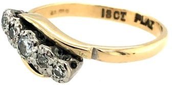 5 stone diamond twist ring 18ct yellow gold platinum
