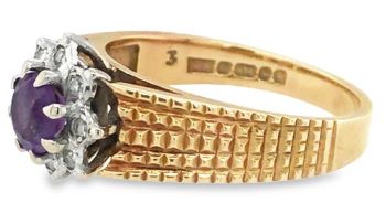 9ct yellow gold amethyst diamond ring