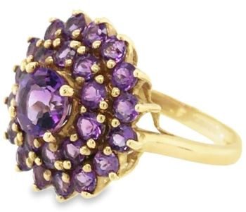 Amethyst cluster 9ct yellow gold ring